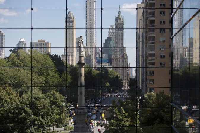 The 76-foot statue of Christopher Columbus, which was given to New York by Italian Americans in 1892, at Columbus Circle in Manhattan. (Samira Bouaou/The Epoch Times)
