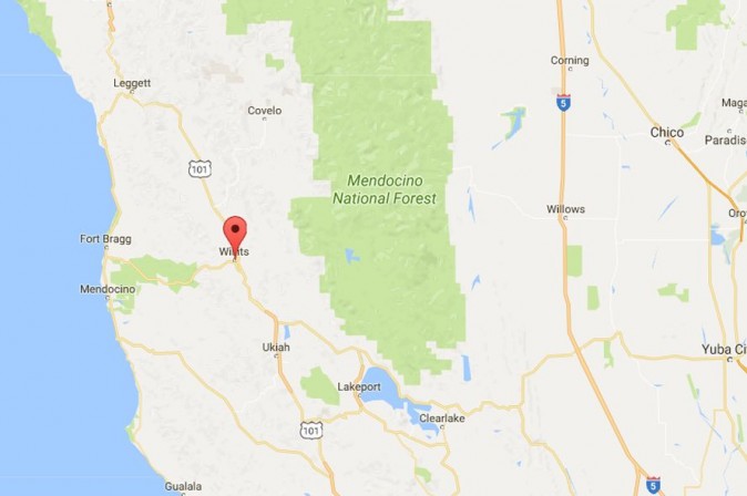 The encampment was located near Highway 20 near Willits, California (Google Maps) 