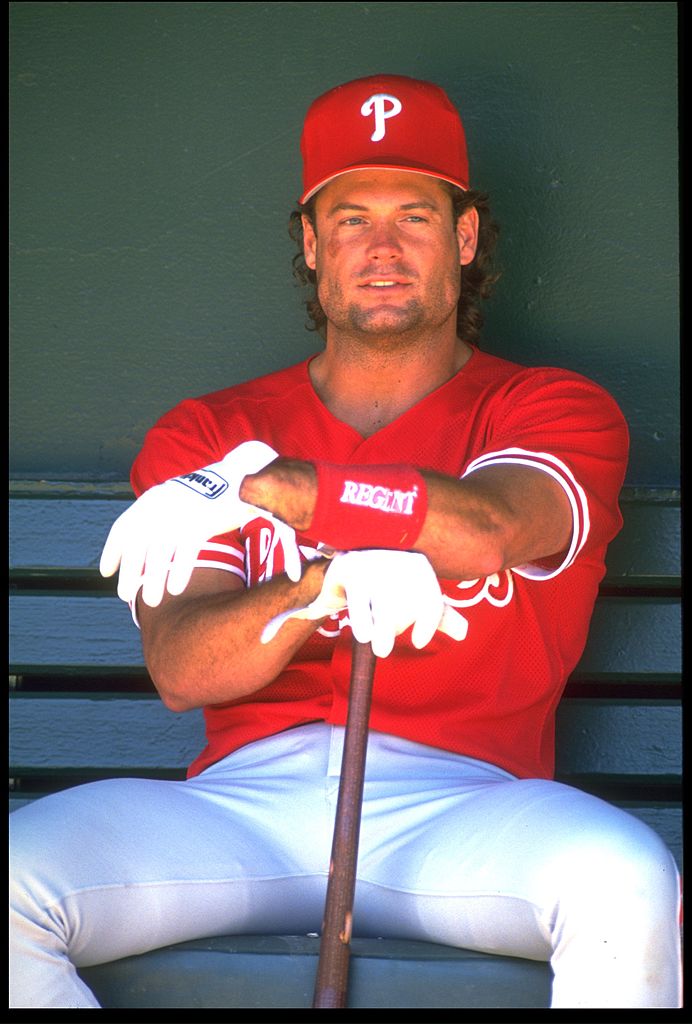 Catcher Darren Daulton of the Philadelphia Phillies watches from the dug out during the Phillies versus San Francisco Giants game at Candlestick Park in San Francisco, Calif., on July 25, 1993. (Otto Greule/Allsport)