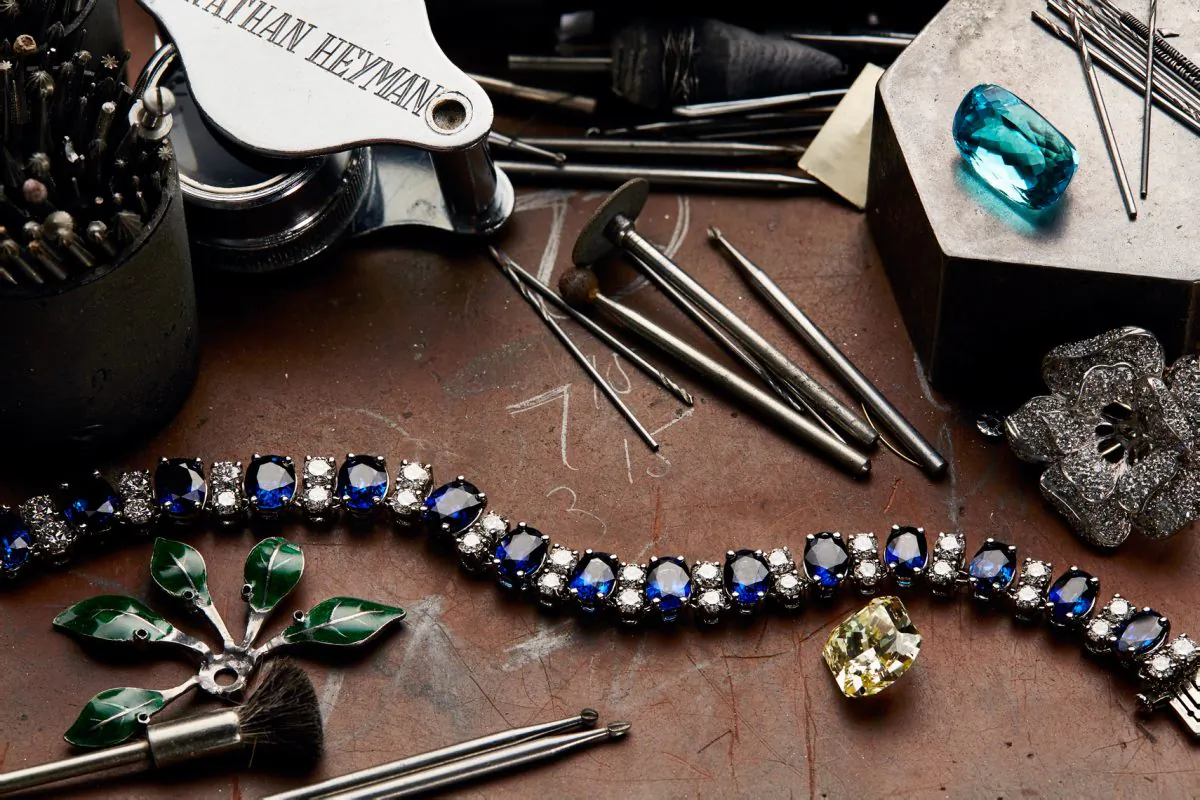 Examples of Oscar Heyman jewelry on a worktable. (Oscar Heyman)