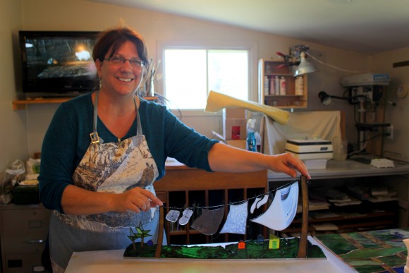 Stained glass artist France Lalancette at her studio on Île Verte. (Janna Graber)