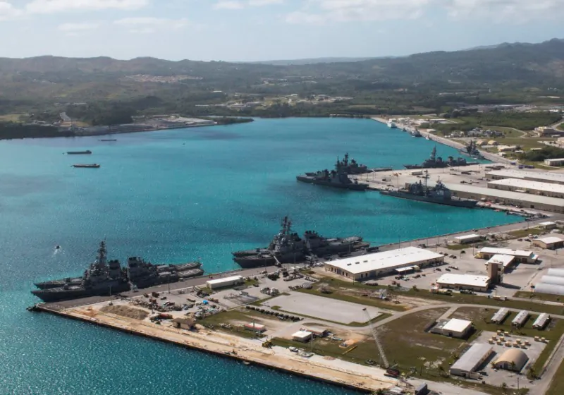 Navy vessels are moored in port at the U.S. Naval Base Guam at Apra Harbor, Guam March 5, 2016. (Major Jeff Landis, USMC (Ret.)/Naval Base Guam/Handout via Reuters)