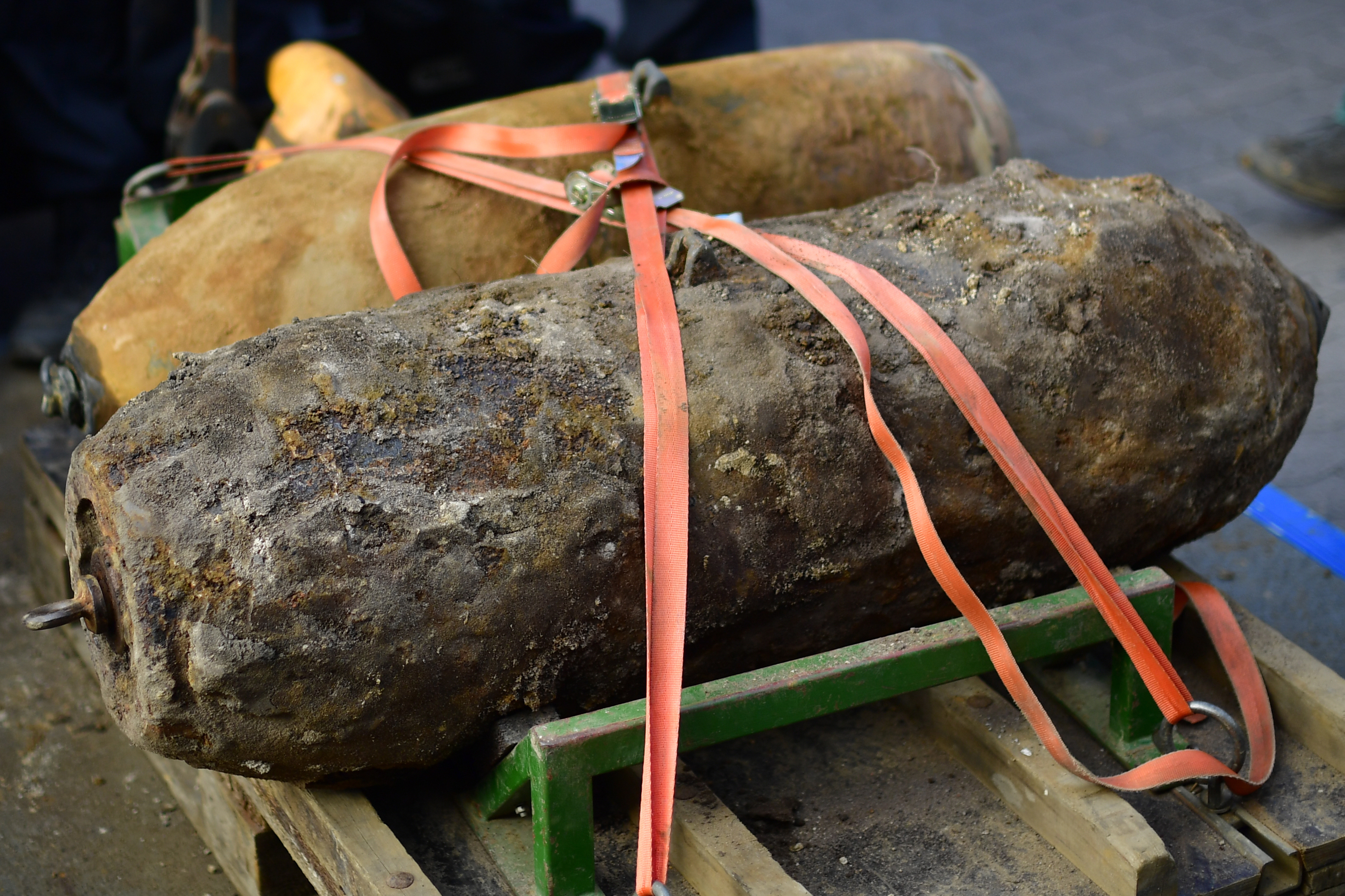 Two bombs are showcased after dismantling the bombs on May 7, 2017 in Hanover, Germany. (Alexander Koerner/Getty Images).