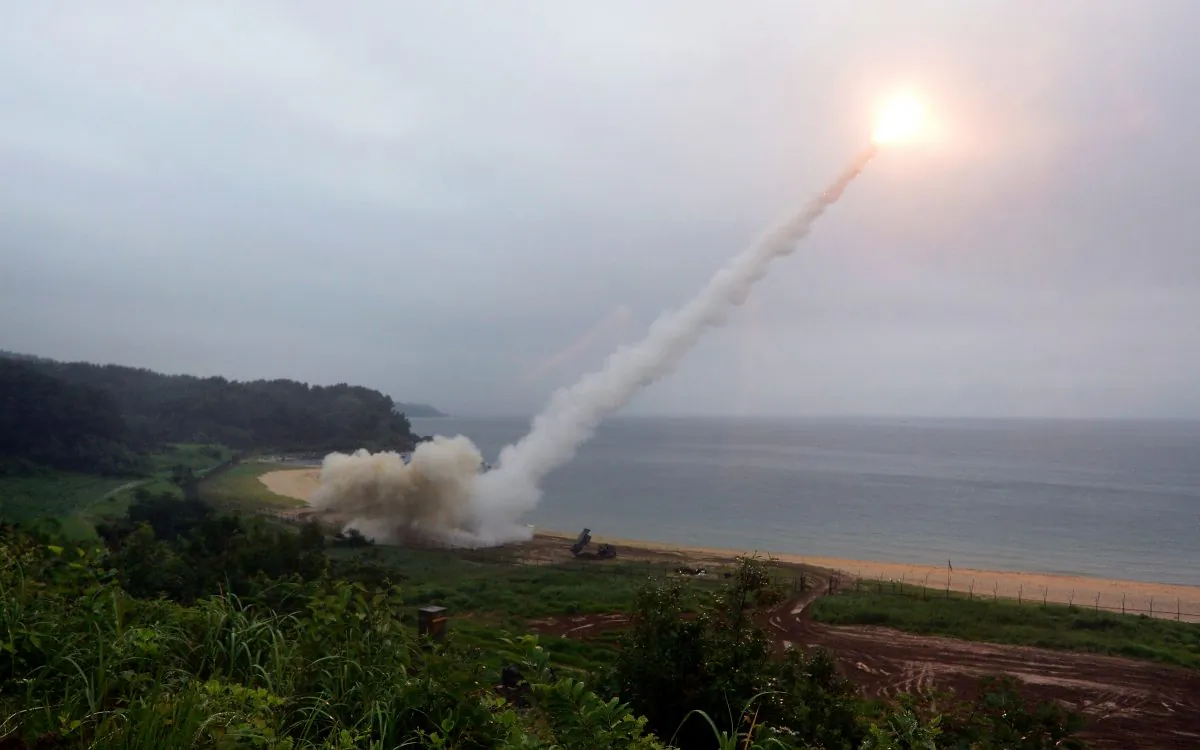 The proposed Fiscal Year 2024 U.S. defense budget includes $80 million for a U.S. Army Tactical Missile System (ATACMS), such as this one being used by the South Korean Army in 2017, to be delivered to Ukraine.
(South Korean Defense Ministry via Getty Images)