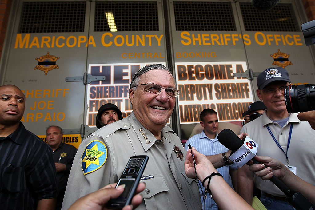 Maricopa County Sheriff Joe Arpaio stands in front of his county jail the day Arizona's immigration enforcement law SB 1070 went into effect on July 29, 2010 in Phoenix, Arizona. (John Moore/Getty Images)