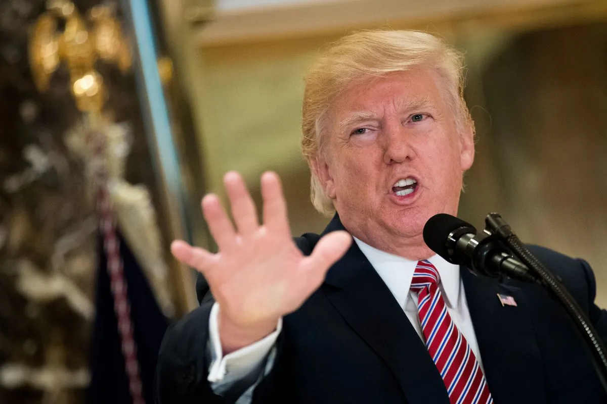 President Donald Trump speaks following a meeting on infrastructure at Trump Tower in New York on Aug. 15, 2017. (Drew Angerer/Getty Images)
