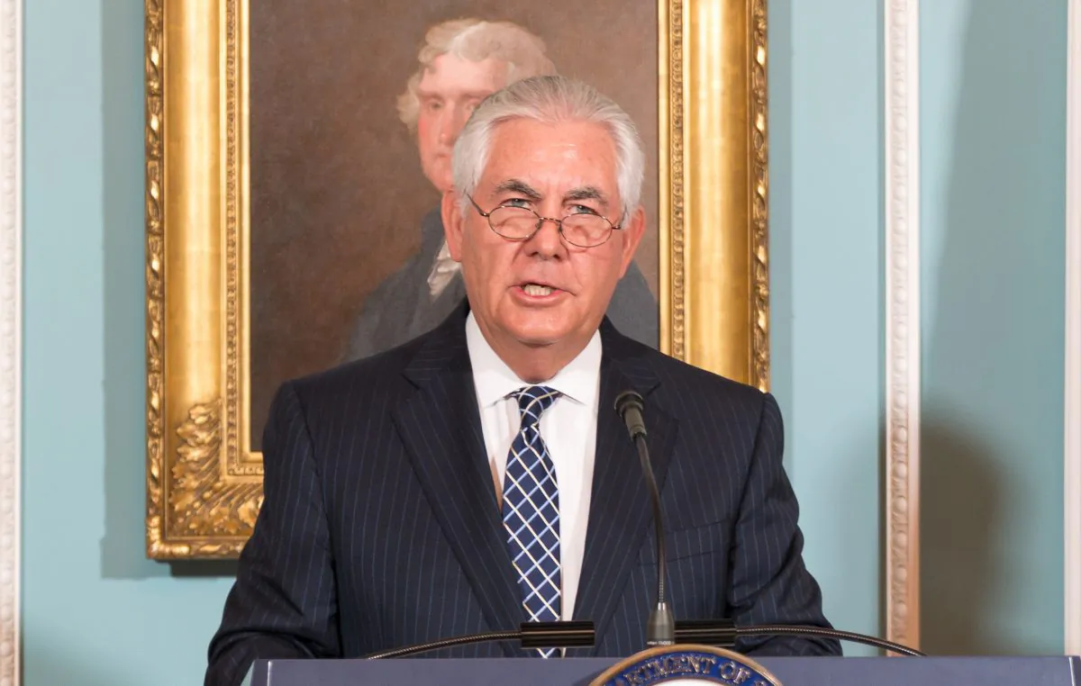 U.S. Secretary of State Rex Tillerson introduces the 2016 Annual Report on International Religious Freedom at the State Department in Washington, D.C. on Aug. 15, 2017. (Paul Huang/Epoch Times)
