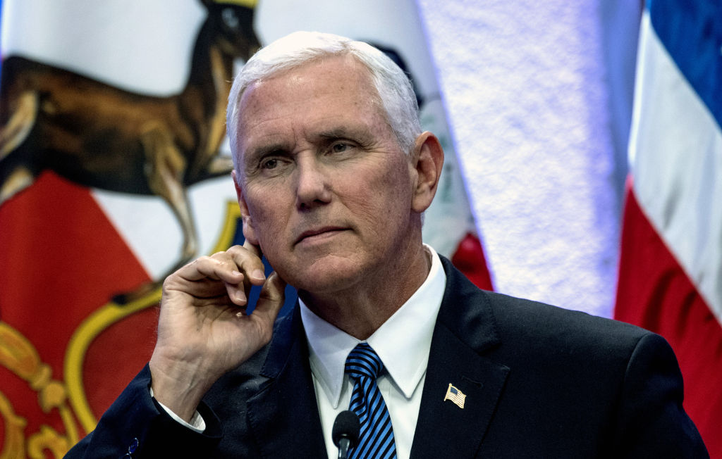 Us Vice President Mike Pence is pictured during a joint press conference with Chilean President Michelle Bachelet at La Moneda presidential palace in Santiago, on August 16, 2017.  Pence arrives in Santiago to begin a two-day visit to Chile that is part of his first tour in Latin America. / AFP PHOTO / POOL / Martin BERNETTI        (Photo credit should read MARTIN BERNETTI/AFP/Getty Images)