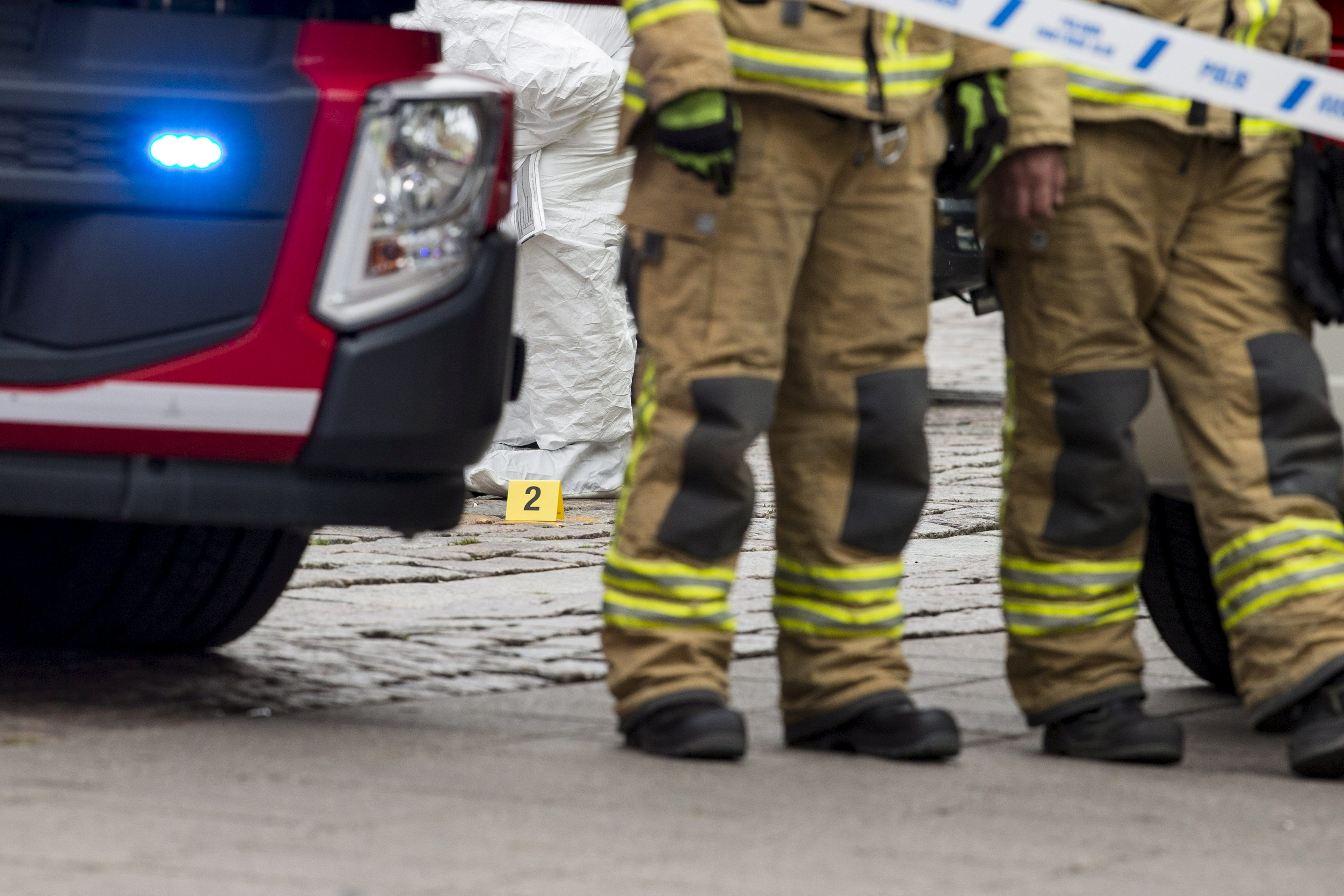 Rescue personnel cordon the place where several people were stabbed, at Turku Market Square, Finland August 18, 2017.  LEHTIKUVA/Roni Lehti via REUTERS