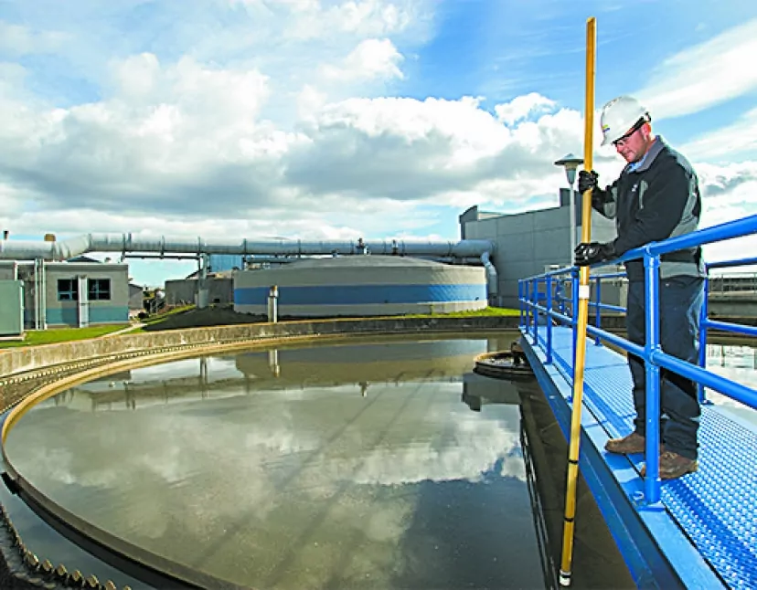 A worker at the Suez Alpena wastewater treatment facility in Alpena, Mich., in this file photo. (COURTESY OF SUEZ)