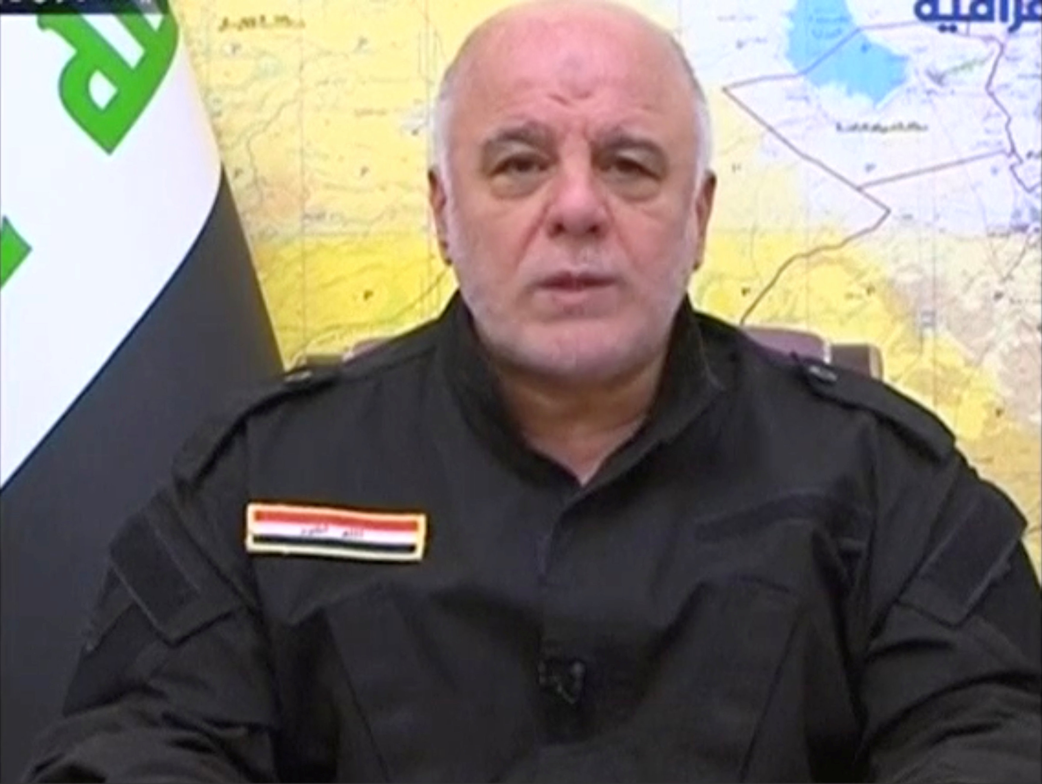 A still image taken from a video shows Iraqi Prime Minister Haider Al-Abadi speaking as he makes a statement on Tal Afar, in Baghdad, Iraq on August 20, 2017. (Al Iraqiya TV/ via REUTERS TV)