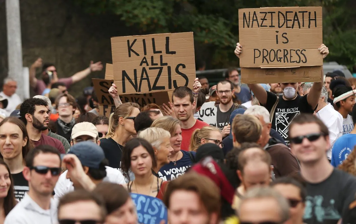 Thousands of protesters prepare to march in Boston against a planned Free Speech Rally just one week after the violent 'Unite the Right' rally in Virginia left one woman dead and dozens more injured on August 19, 2017 in Boston, United States. Rally organizers stressed that they are not associated with any alt-right or white supremacist groups.  (Spencer Platt/Getty Images)