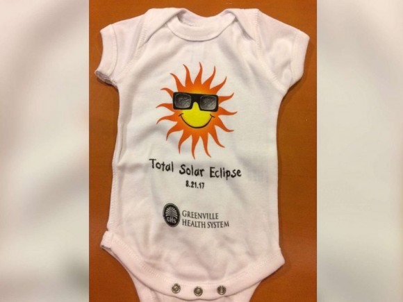 The Greenville Memorial Hospital in South Carolina presented newborns born on the day of the total solar eclipse on Aug. 21 with souvenir onesies. (Greenville Memorial Hospital)