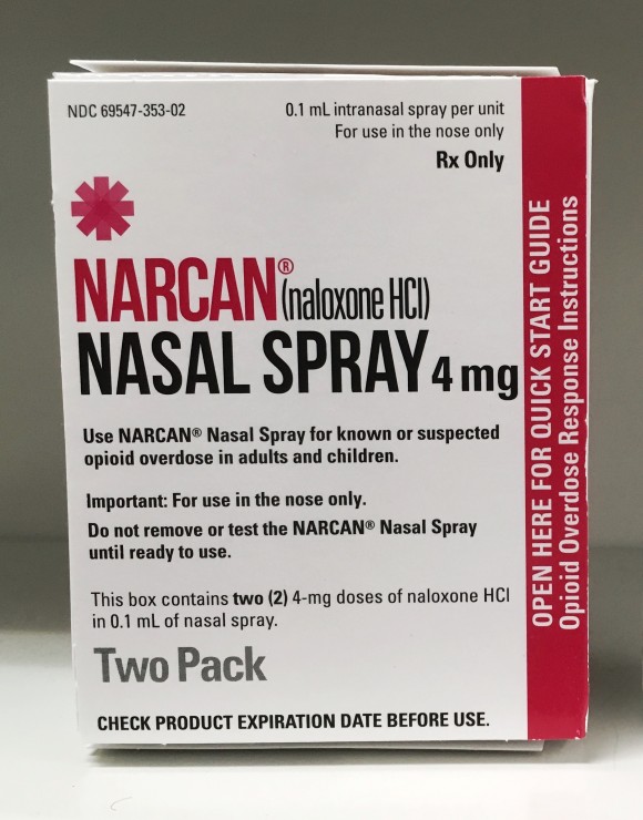 Narcan contains 4 milligrams of naloxone hydrochloride, which blocks the effects of opiates in the body. It is a nasal spray administered up the patient's nostril and the effects are often very quick. Subsequent doses can be administered every two to three minutes, depending on patient response. (PureRadiancePhoto/Shutterstock)