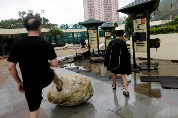 A playground damaged by Typhoon Hato is seen in Hong Kong, China August 23, 2017. (Reuters/Tyrone Siu)