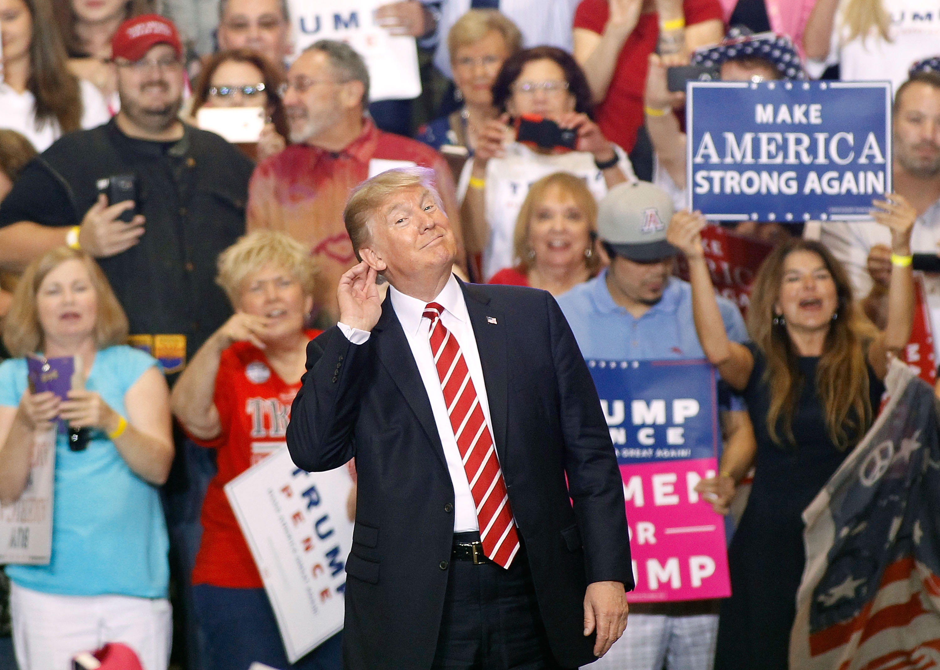 President Donald Trump gestures during a rally at the Phoenix Convention Center on Aug. 22, 2017 in Phoenix, Arizona. (Ralph Freso/Getty Images)