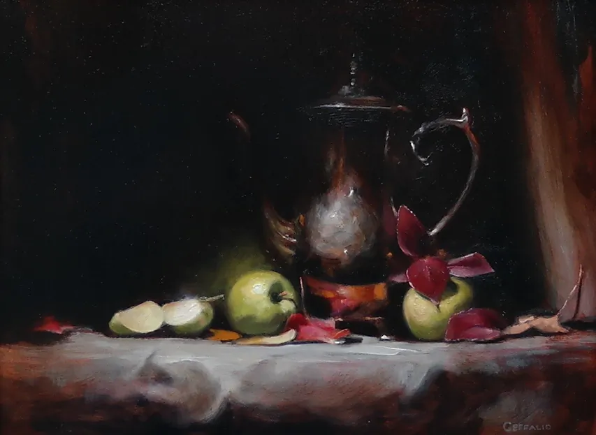 "Green Apples, "2016, by George Ceffalio,. Oil on wood panel, 12 inches by 16 inches. (Courtesy of George Ceffalio)