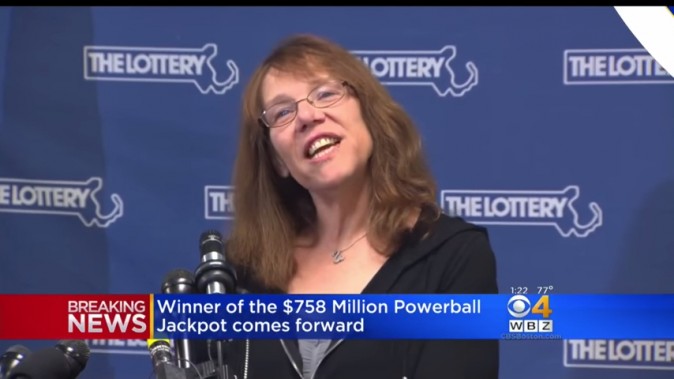 Powerball jackpot winner Mavis Wanczyk of Chicopee, Massachusetts. (Screenshot via YouTube/CBS Boston)