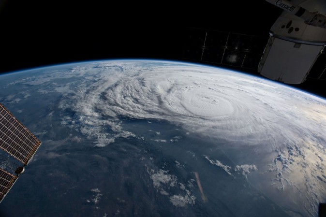Hurricane Harvey is pictured off the coast of Texas, U.S. from aboard the International Space Station in this August 25, 2017 NASA handout photo. NASA/Handout via REUTERS