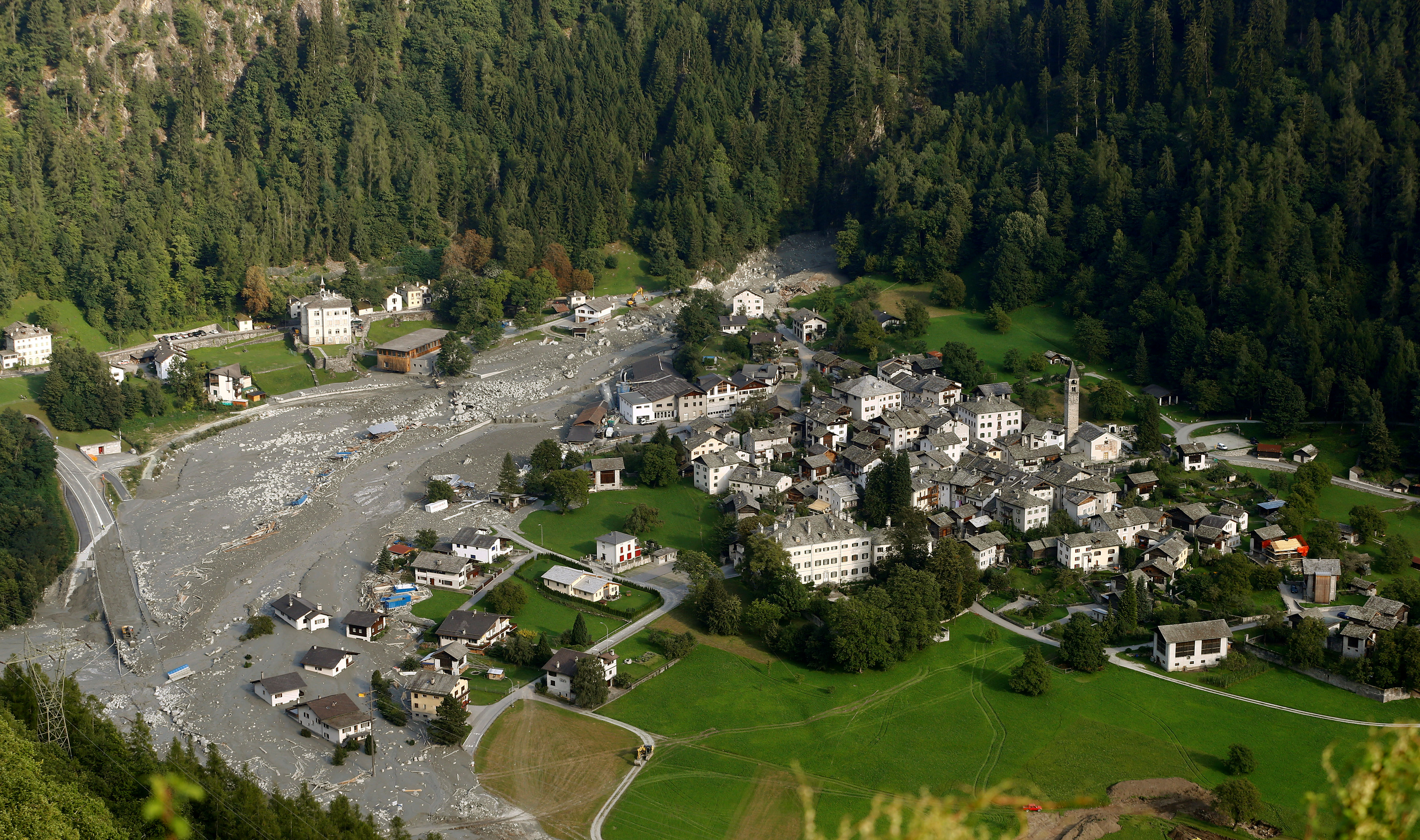 A landslide is seen in the village of Bondo in Switzerland on Aug. 26, 2017.  (REUTERS/Arnd Wiegmann)