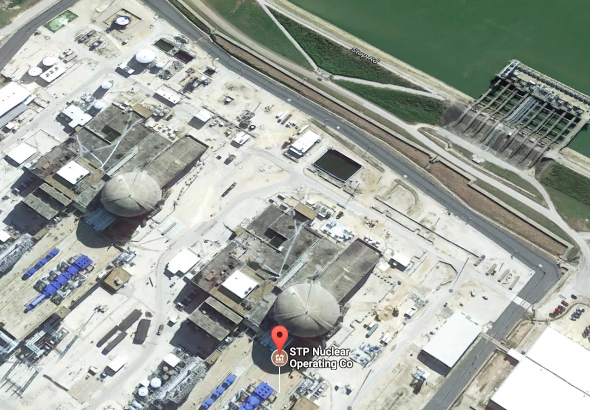 The South Texas Project nuclear power plant is operating at full capacity and built to withstand hurricane conditions, assures the Nuclear Regulatory Commission. (Screenshot via Google Maps)