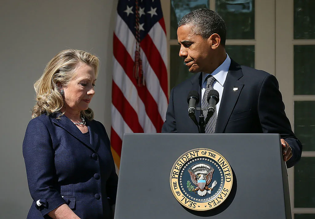 U.S. President Barack Obama (R) makes a statement in response to the attack at the U.S. Consulate in Libya as Secretary of State Hillary Clinton (L) looks at the Rose Garden of the White House in Washington on Sept. 12, 2012. (Alex Wong/Getty Images)