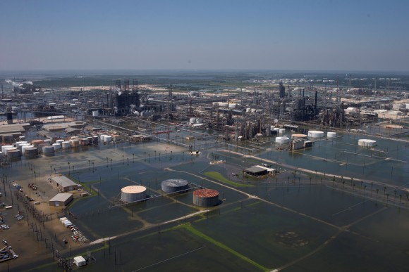Flood waters caused by Tropical Storm Harvey encompass the Motiva Enterprises LLC in Port Arthur, Texas, U.S. August 31, 2017. REUTERS/Adrees Latif
