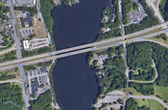 View of the I-290 highway and Lake Quinsigamond. (Google Maps)