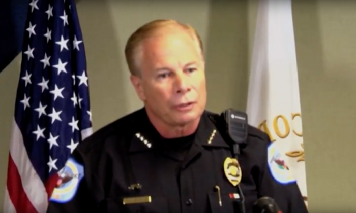 Chief Police Mike Register talks to reporters at a press conference on Aug. 31. (Screenshot Via Youtube/Cobb County Government)