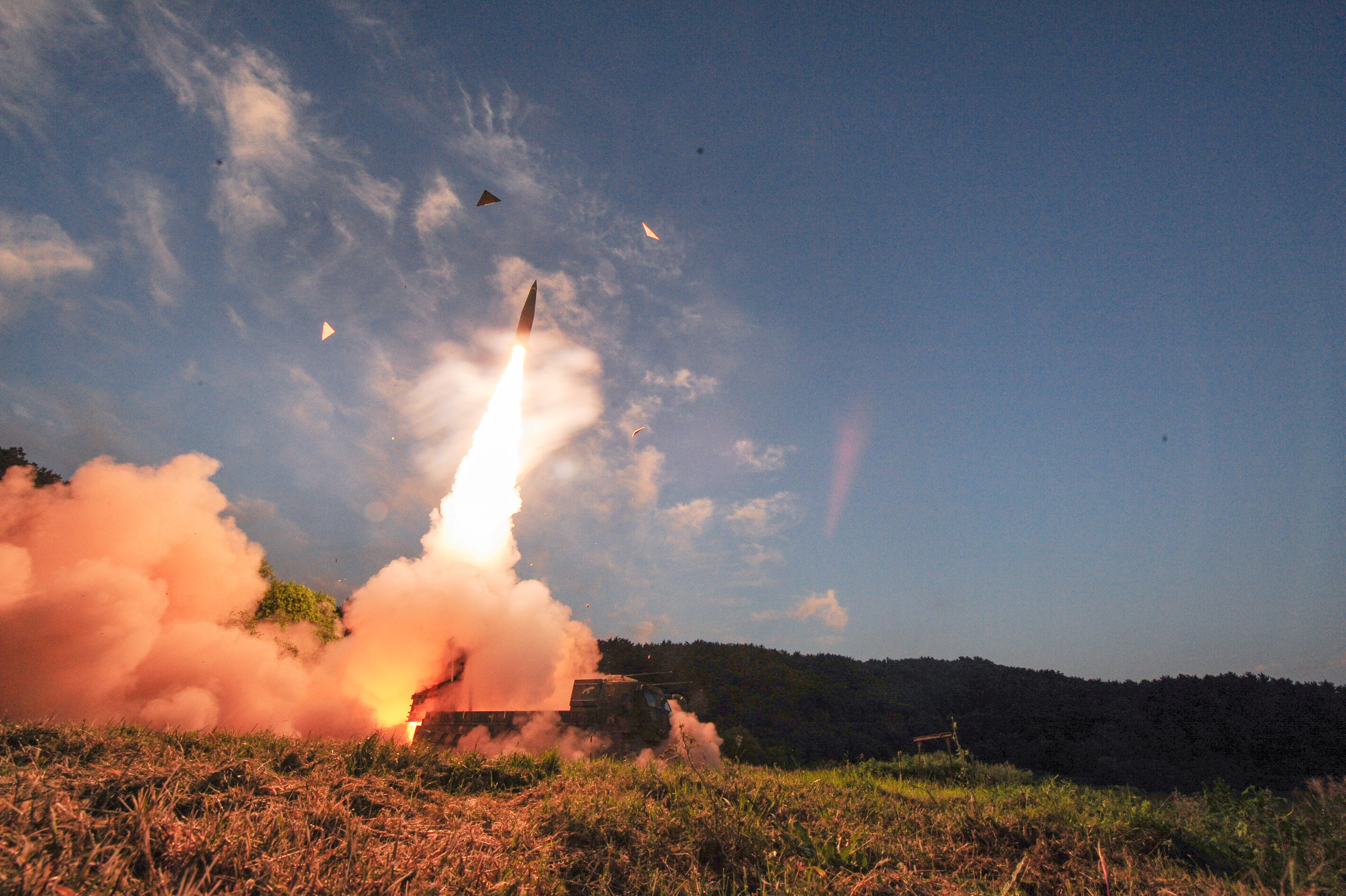 South Korean troops fire Hyunmoo Missile into the waters of the East Sea at a military exercise in South Korea on Sept. 4, 2017. (Defense Ministry/Yonhap/via REUTERS)