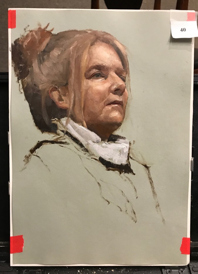 Oil painting sketch by Gregory Mortenson, the second prize winner of the Oil Painting Sketch Competition at the Salmagundi Club in New York on Aug. 26, 2017. (Milene Fernandez/The Epoch Times)
