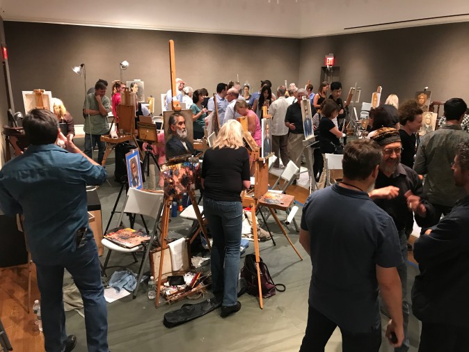 Artists wrap up at the end of the Oil Painting Sketch Competition of the Salmagundi Club in New York on Aug. 26, 2017. (Milene Fernandez/The Epoch Times)