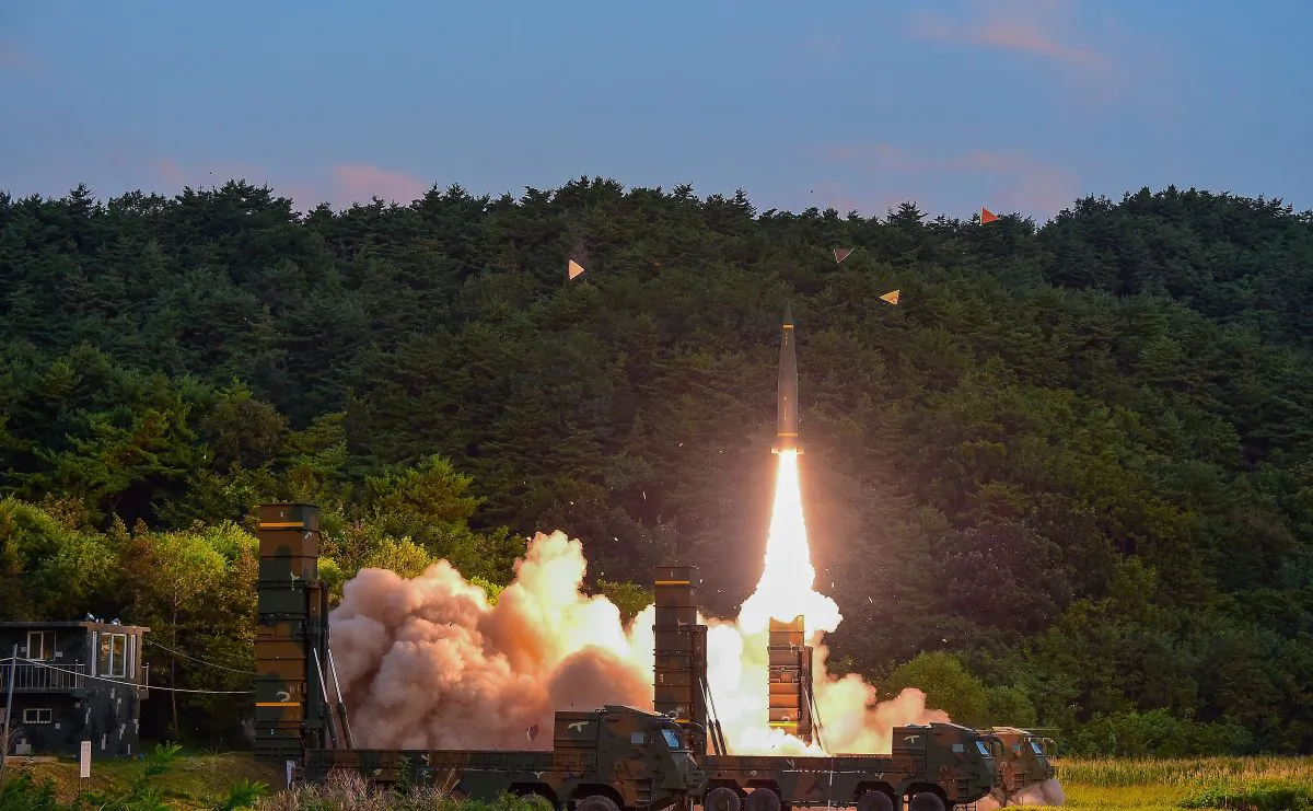 South Korea's Hyunmu-2 ballistic missile is fired during an exercise aimed to counter North Korea's nuclear test, in East Coast, South Korea, on Sept. 4, 2017. (South Korean Defense Ministry via Getty Images)