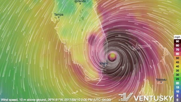 NOAA global model forecast for September 10 mapped by Ventusky.com with data available at 1 p.m. on Tuesday. (Ventusky.com)