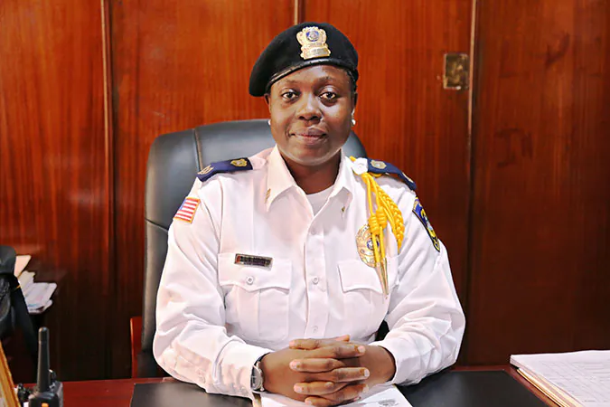 (UN Women’s support to Liberia’s security sector program is helping women officers like Sadatu Reeves acquire new skills and gain the competency needed to take up leadership positions. Photo: UN Women/Winston Daryoue)