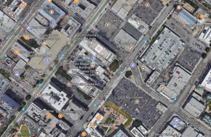 A suspect was wounded in an officer-involved shooting with the CHP early Wednesday, Sept. 6, 2017, on Third Street south of Spring Street in downtown Los Angeles (Google Maps)