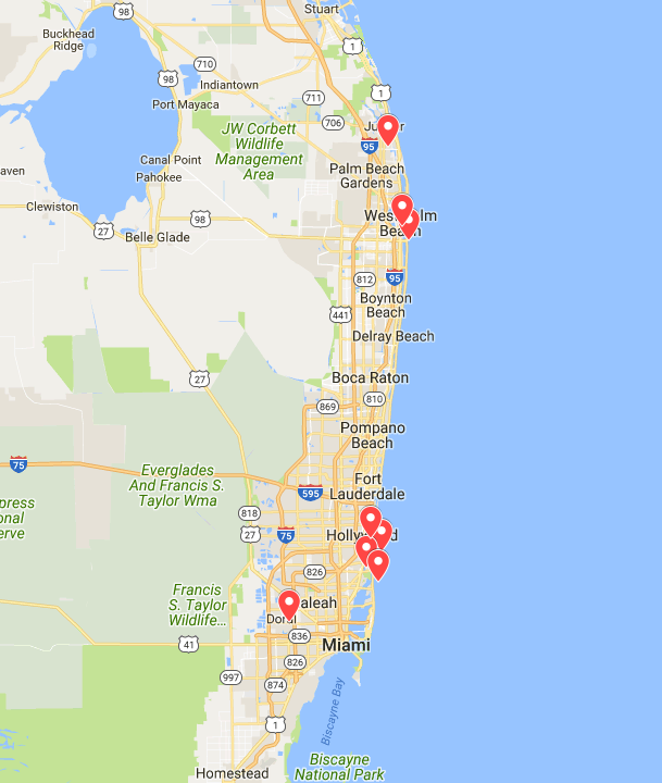 Locations of Trump properties potentially in the path of Hurricane Irma. (Screenshot via Google My Maps)