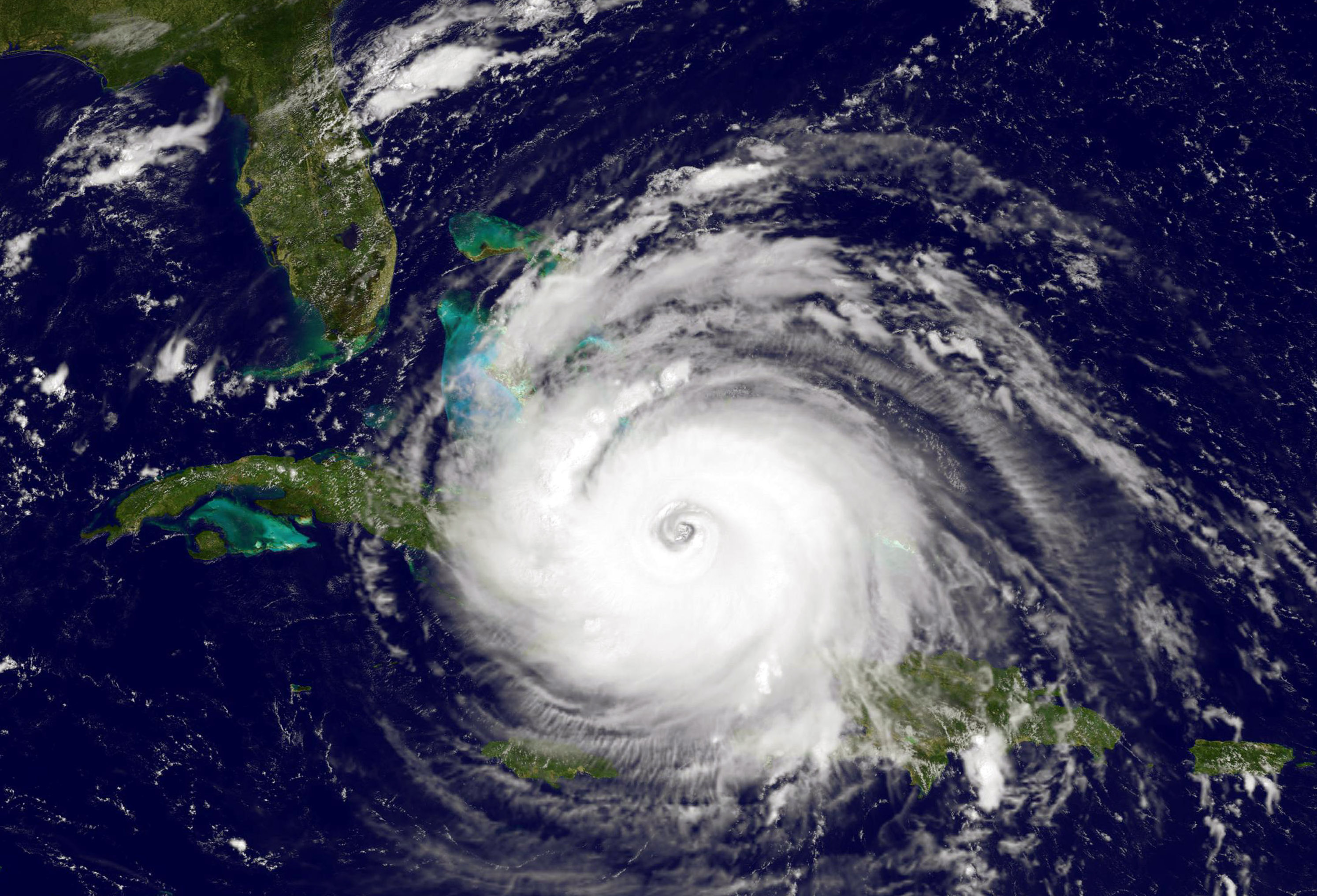 Satellite shows Hurricane Irma as it moves towards the Florida Coast as a category 4 storm in the Caribbean Sea taken at 14:45 UTC on Sept. 08, 2017. (NOAA GOES Project via Getty Images)