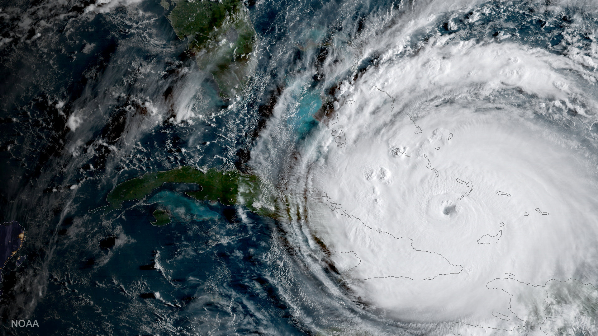 Hurricane Irma is driving toward Florida passing the eastern end of Cuba in this NASA's GOES-16 satellite image taken at about 0800 EDT on Sept. 8, 2017. (Courtesy NOAA National Weather Service National Hurricane Center/Handout via REUTERS)