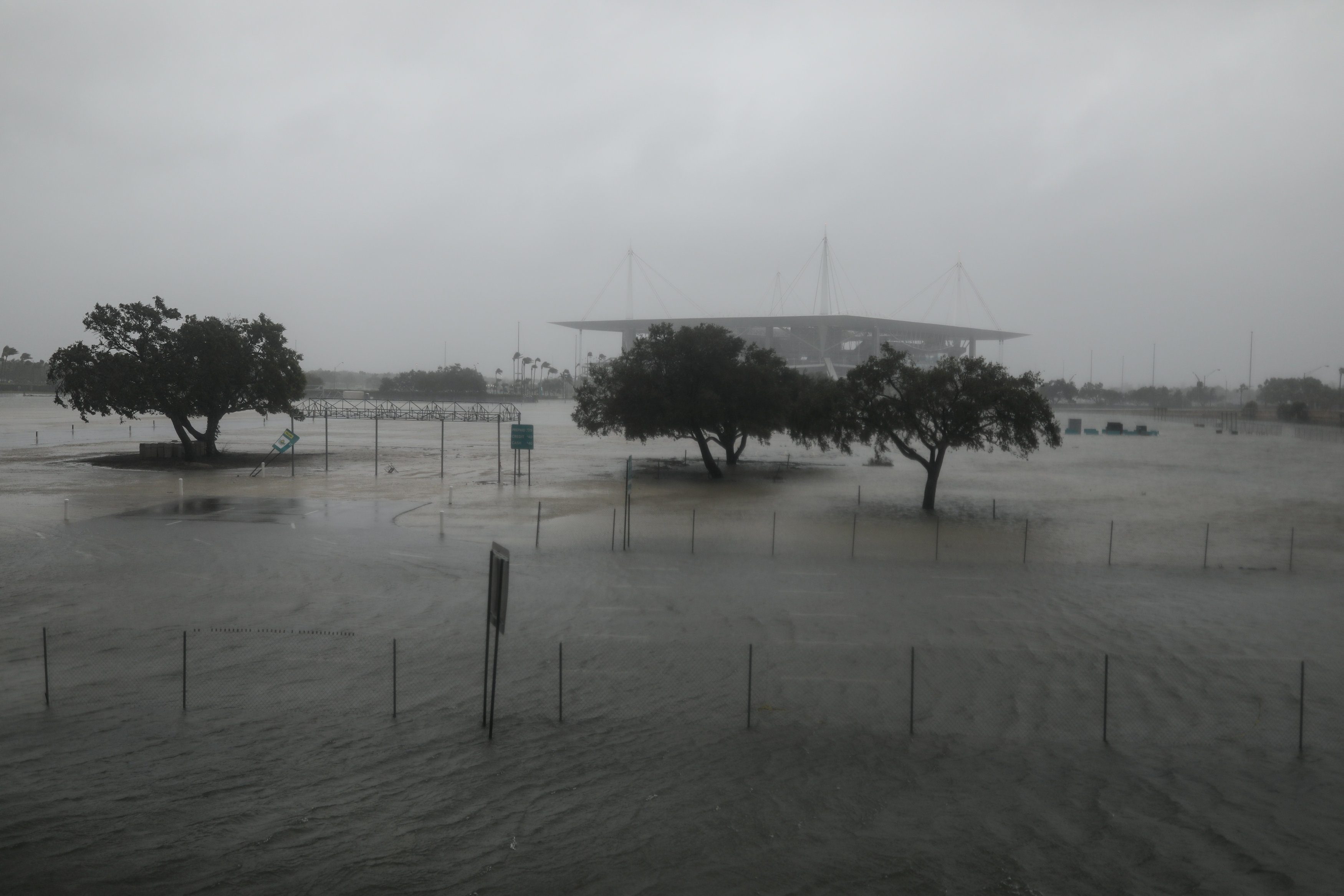 Flooding near the Hard Rock Stadium as Hurricane Irma passes Miami, Florida on Sept. 10, 2017. (REUTERS/Stephen Yang)