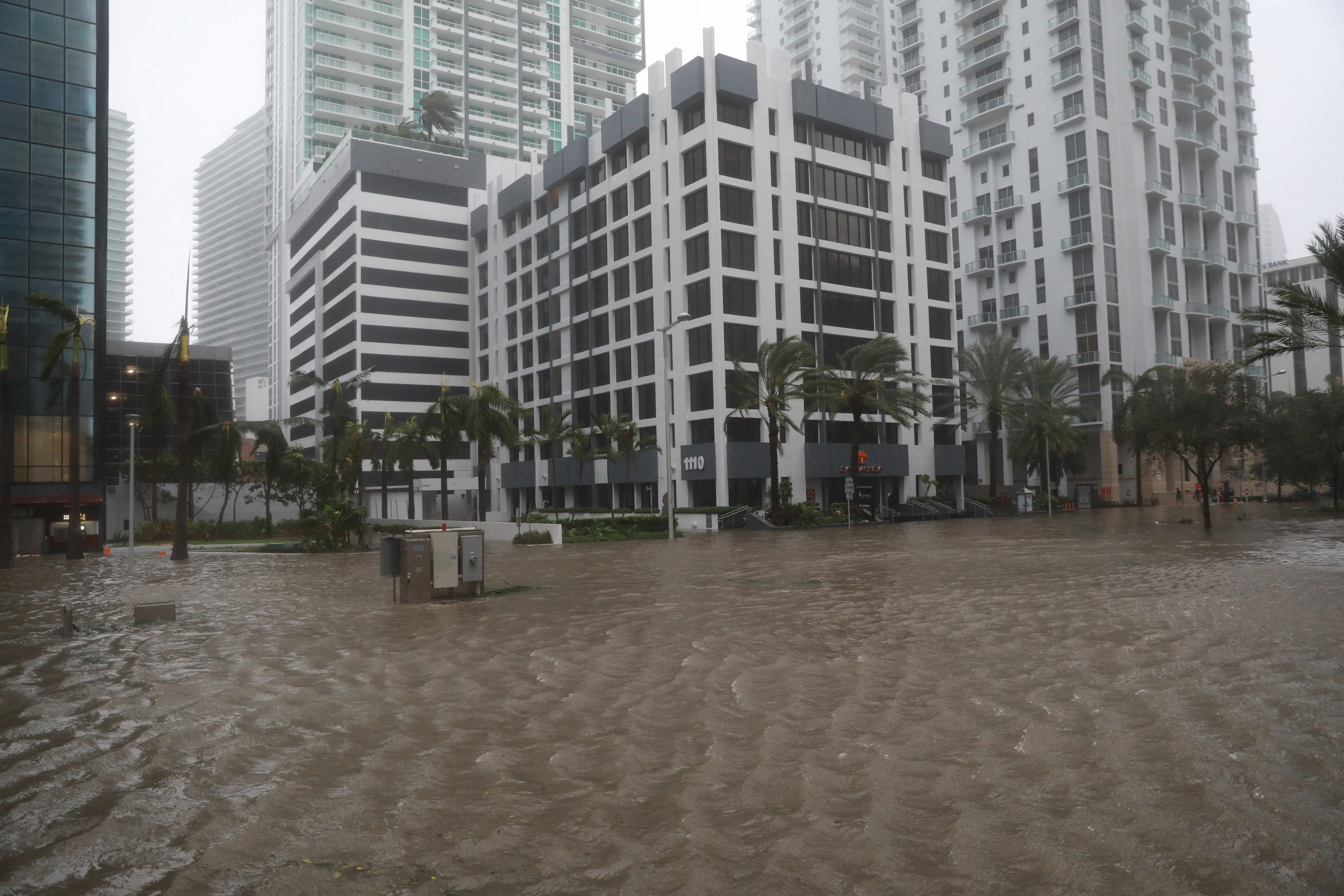 Flooding in the Brickell neighborhood as Hurricane Irma passes Miami, Florida on Sept. 10, 2017. (REUTERS/Stephen Yang)