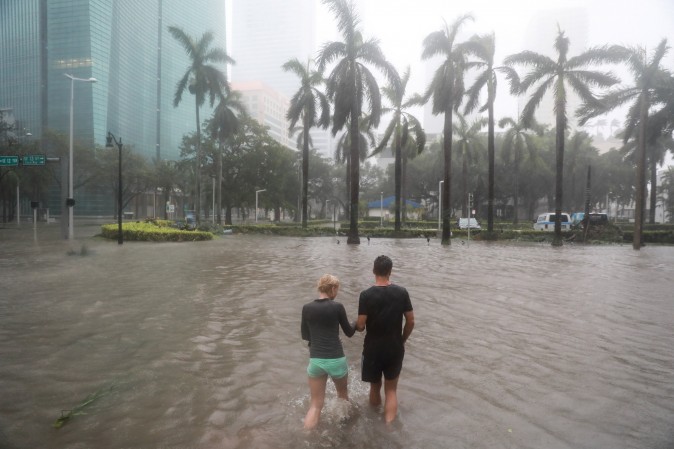 Flooding in the Brickell neighborhood as Hurricane Irma passes Miami, Florida on Sept. 10, 2017. (REUTERS/Stephen Yang)