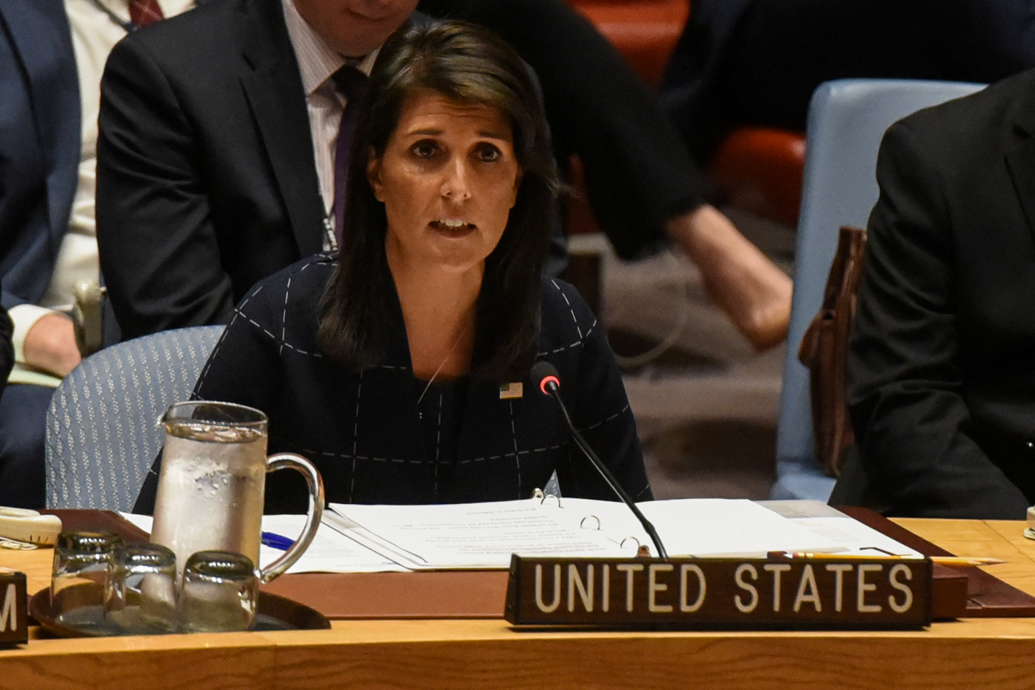 U.S. Ambassador to the UN, Nikki Haley, delivers remarks during a United Nations Security Council meeting on North Korea in New York City on Sept. 11, 2017. (REUTERS/Stephanie Keith)