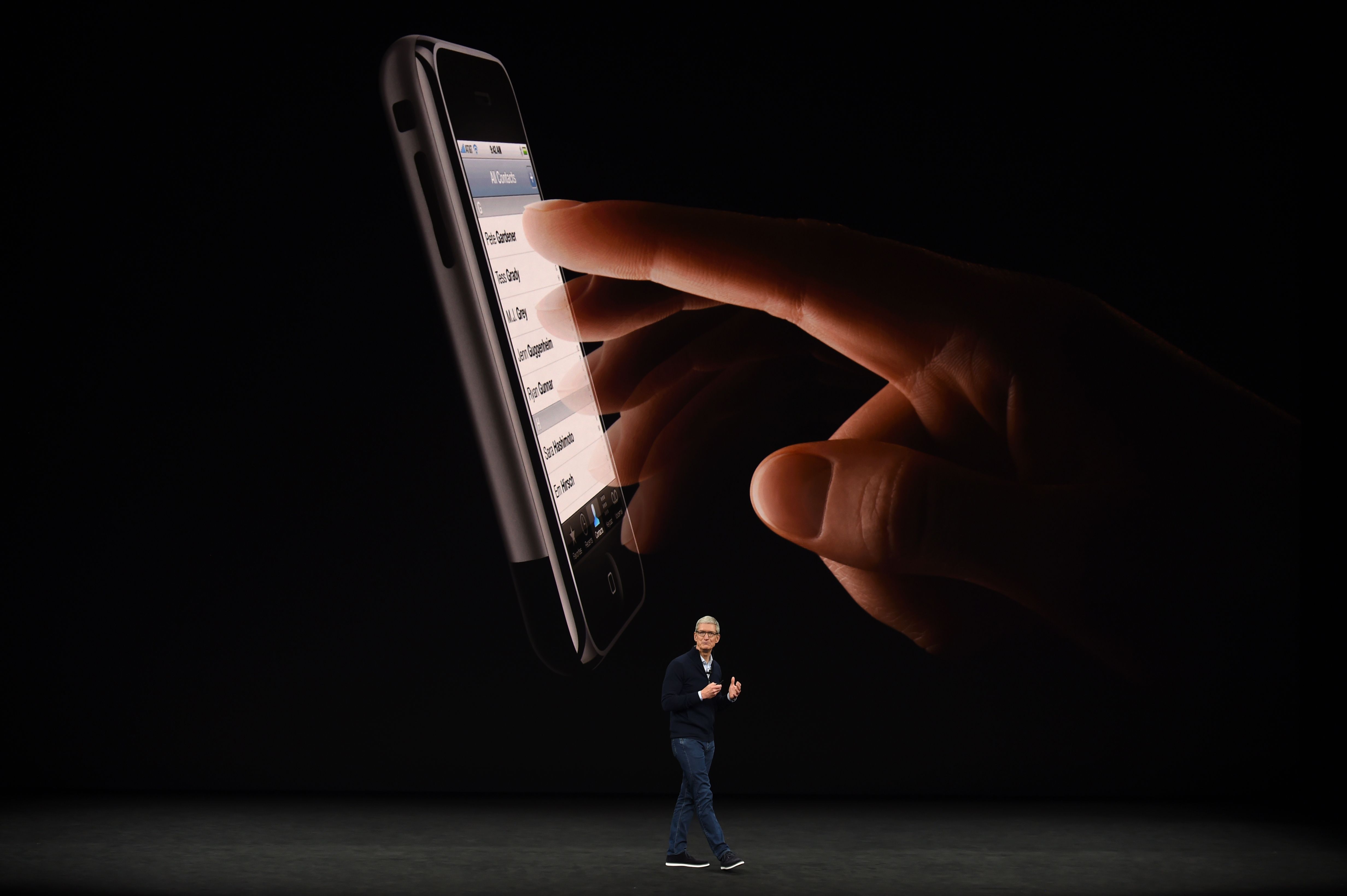 Apple CEO Tim Cook speaks about the new iPhone 8 during a media event at Apple's new headquarters in Cupertino, Calif., on Sept. 12, 2017. (JOSH EDELSON/AFP/Getty Images)
