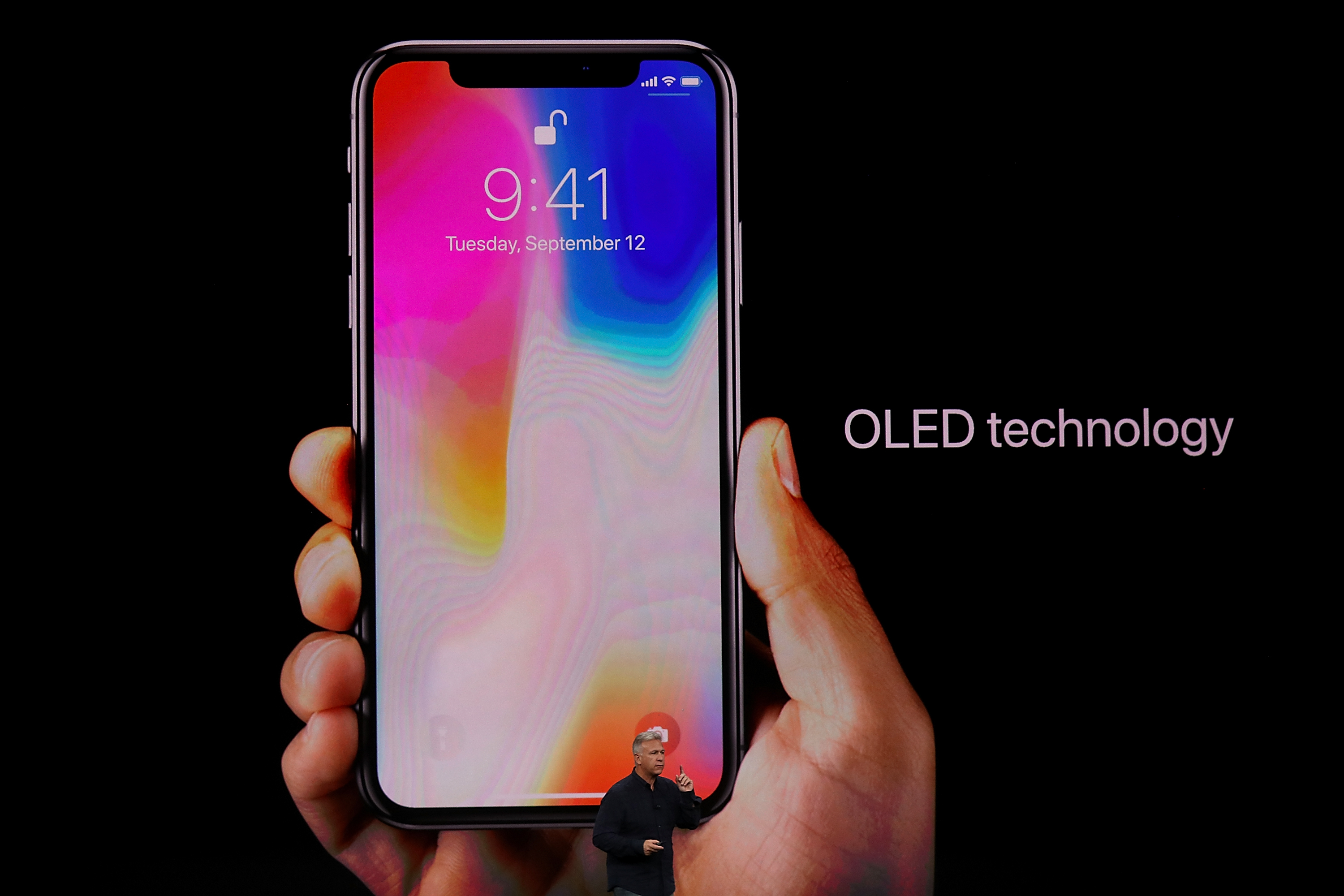 Apple Senior Vice President of Worldwide Marketing Phil Schiller introduces the new iPhone X during an Apple special event at the Steve Jobs Theatre on the Apple Park campus in Cupertino, Calif., on Sept. 12, 2017 . (Justin Sullivan/Getty Images)