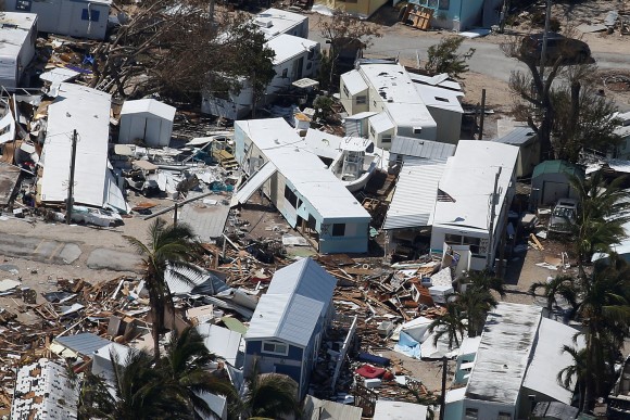 A destroyed trailer park is pictured in an aerial photo in the Keys in Marathon, Florida, U.S., September 13, 2017. REUTERS/Carlo Allegri