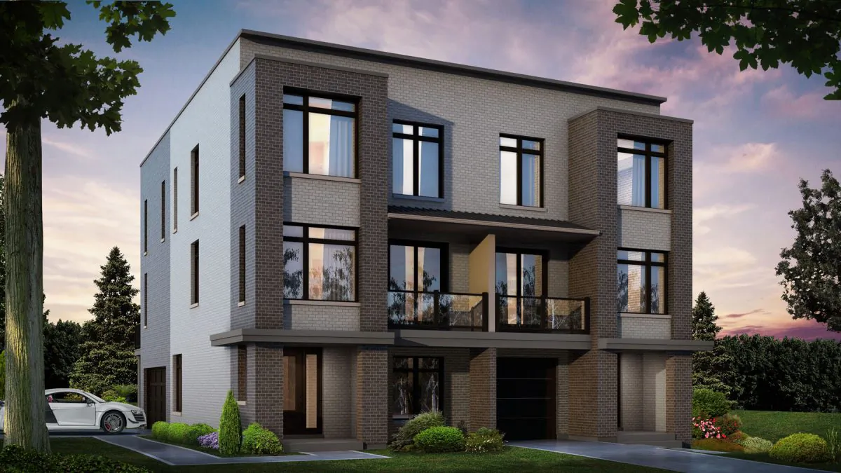 Semi-detached homes built by SkyHomes. Courtesy of SkyHomes Corporation)