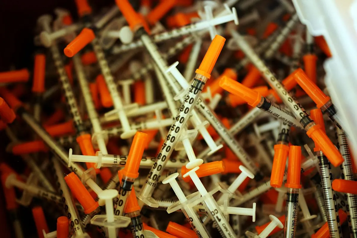 Used syringes are discarded at a needle exchange clinic where users can pick up new syringes and other clean items for those dependent on heroin on February 6, 2014 in St. Johnsbury, Vermont. (Spencer Platt/Getty Images)