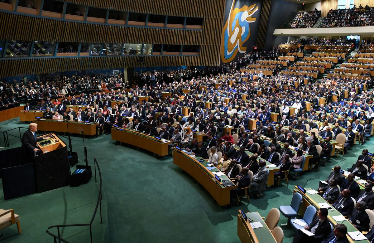 President Donald Trump addresses the 72nd Annual UN General Assembly in New York on Sept. 19, 2017. (JEWEL SAMAD/AFP/Getty Images)