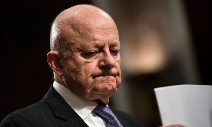 Former Director of National Intelligence James Clapper during a hearing of the Senate Armed Services Committee on Capitol Hill on May 11, 2017. (BRENDAN SMIALOWSKI/AFP/Getty Images)